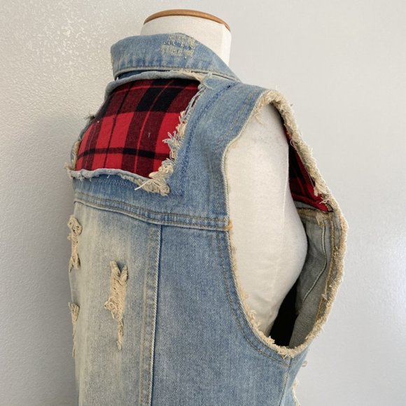 UNIF x Urban outfitters Denim Plaid Vest Medium - Picture 5 of 8